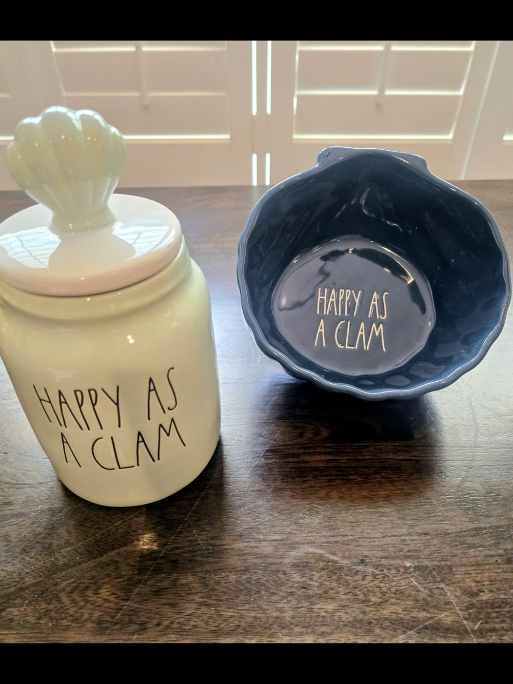 Rae Dunn 'Happy As A Clam' Canister & Scalloped Bowl - Seafoam and Navy